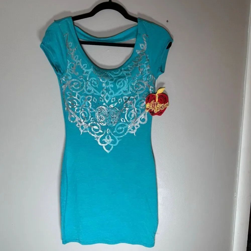 NWT Apple Bottoms Turquoise Rhinestone Scoop Back Mini Dress – Y2K McBling Glam